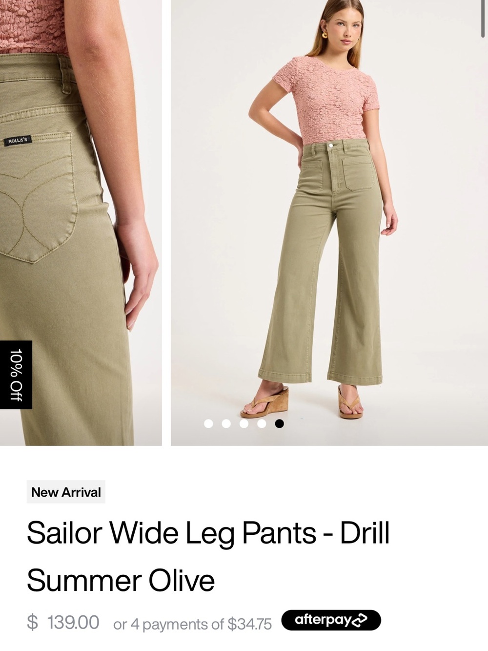 ROLLA'S Wide-Leg Sailor Pants in Summer Olive